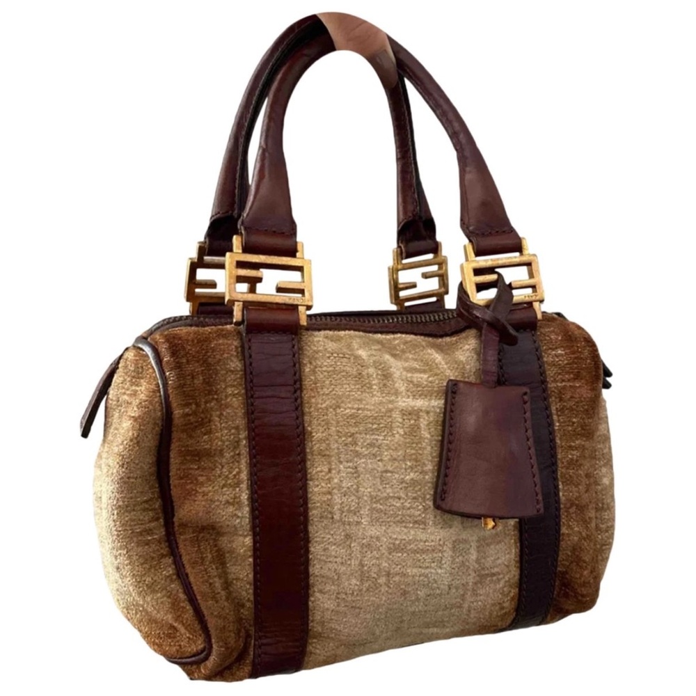 Vintage velvet Fendi Brown and Tan mini boston bag